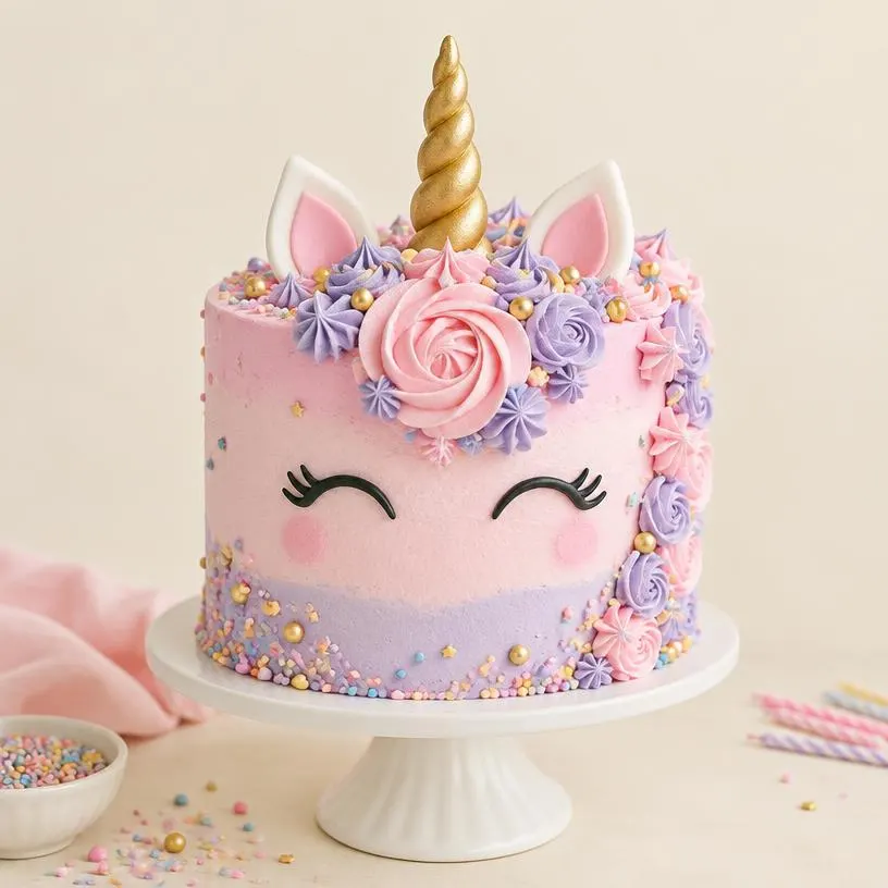 Torta de cumpleaños infantil unicornio en tonos pastel – Pastelería Don Matías